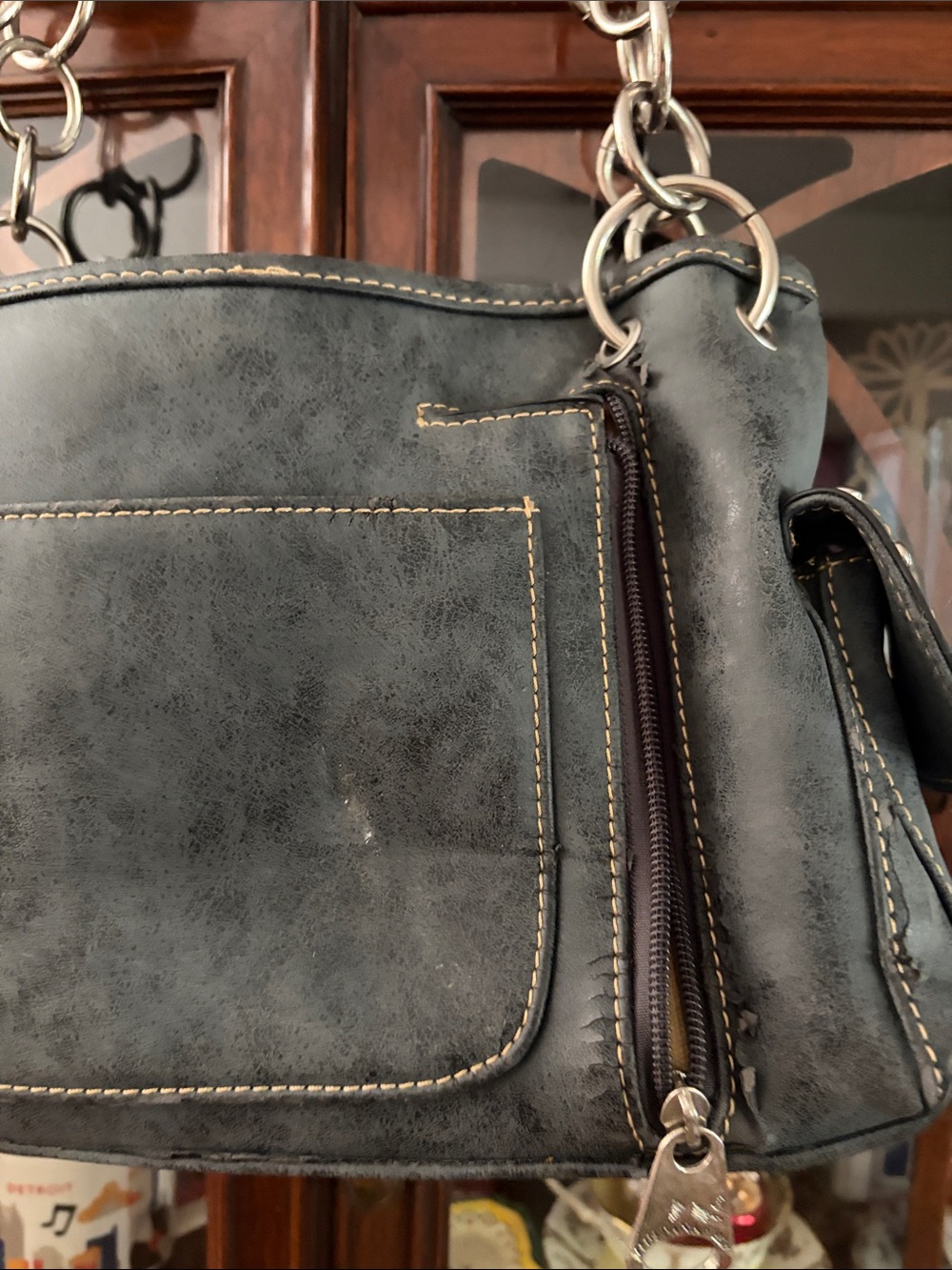 Montana West Black Embroidered Studded Shoulder Bag with Chain Straps - Picture 8 of 10